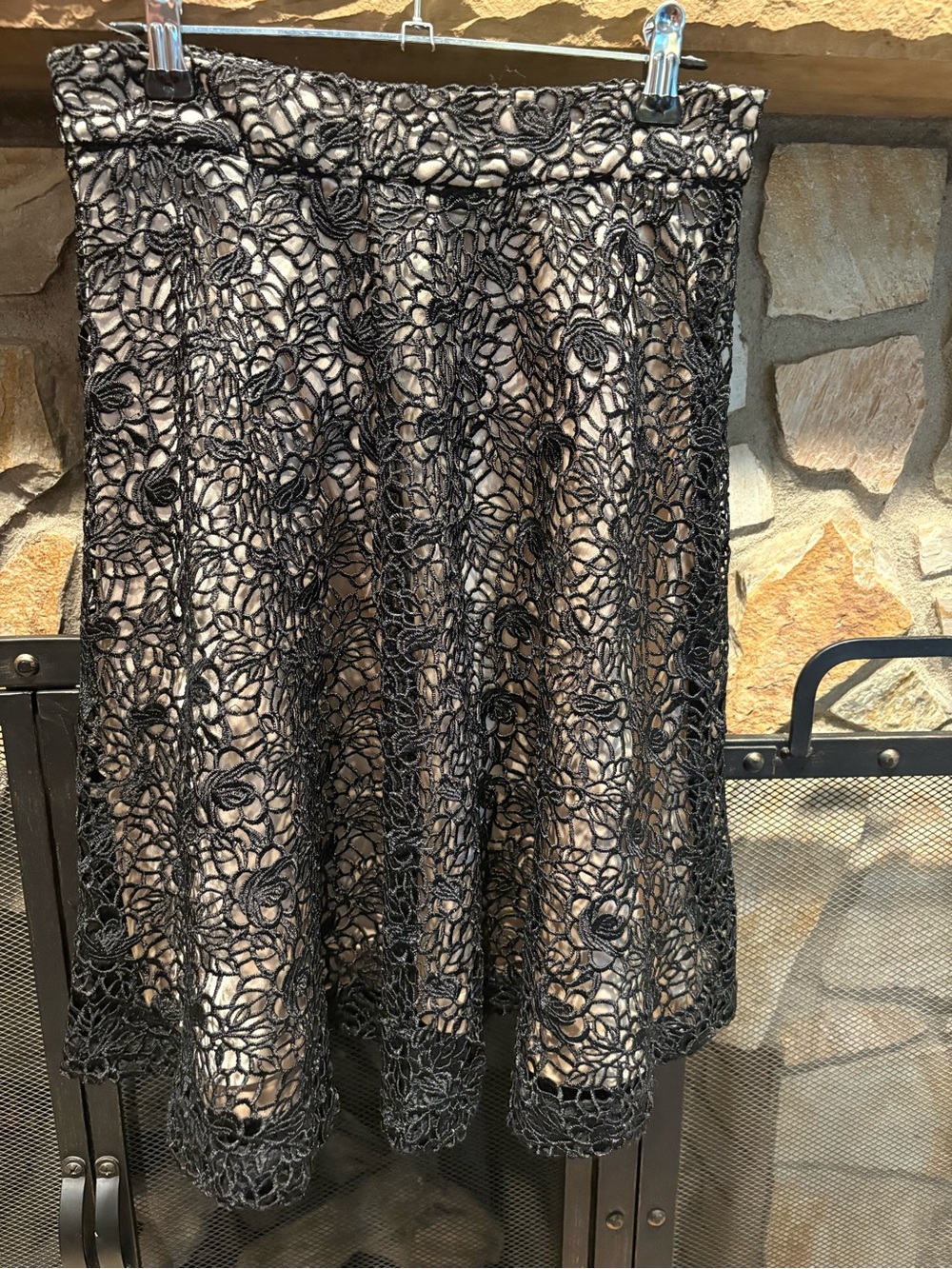 Hazel Black Lace Overlay A-Line Skirt with Nude Lining